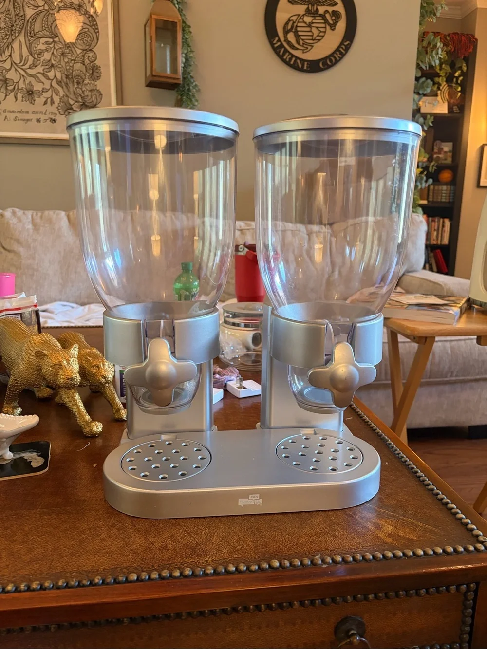 Dual Cereal Dispenser in Silver - Twin Hopper Food Storage